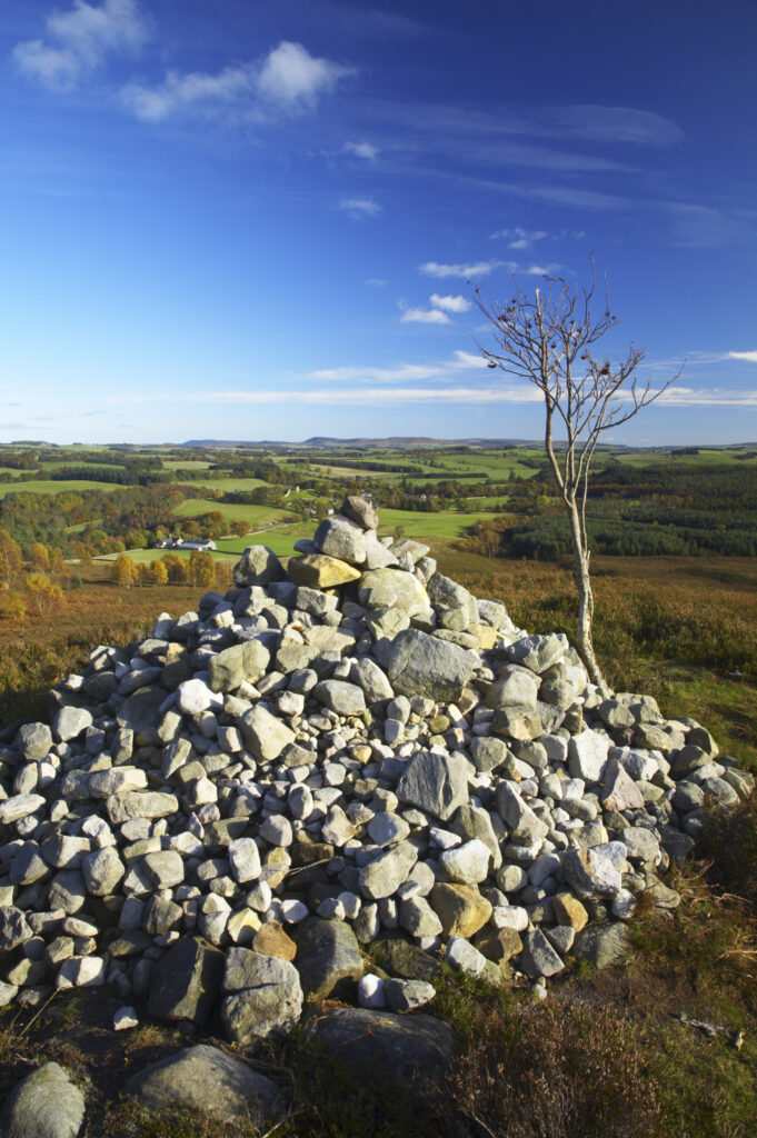 England, Northumberland, Northumberland National Park. View looking from Harbottle Crags Nature Reserve (Northumberland Wildlife Trust) towards Harbottle and Coquetdale.