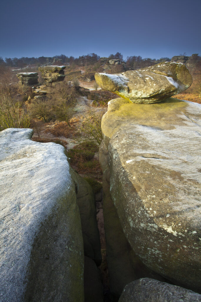 England, North Yorkshire, Brimham Rocks. Unique Rock formations of Brimham Rocks at Brimham in Nidderdale, found scattered over the wild expanse of Brimham Moor.