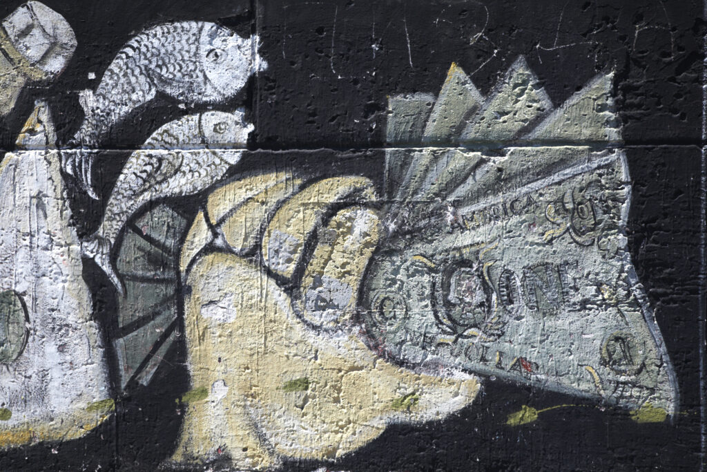 Argentina, Buenos Aires Province, Buenos Aires. Mural / art painted on a wall in the San Telmo area.