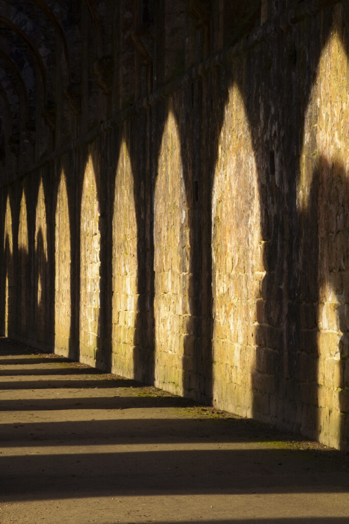 England, North Yorkshire, Fountains Abbey and Studley Royal World Heritage Site. Archetecture of Fountains Abbey, part of the Fountains Abbey and Studley Royal World Heritage Site located near Ripon.