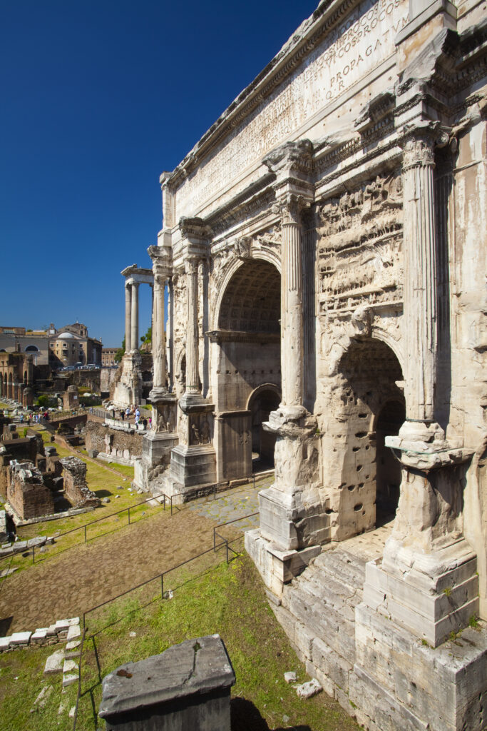 Italy, Lazio, Rome. Arch of Septimius Severus and the Forum Romanum
