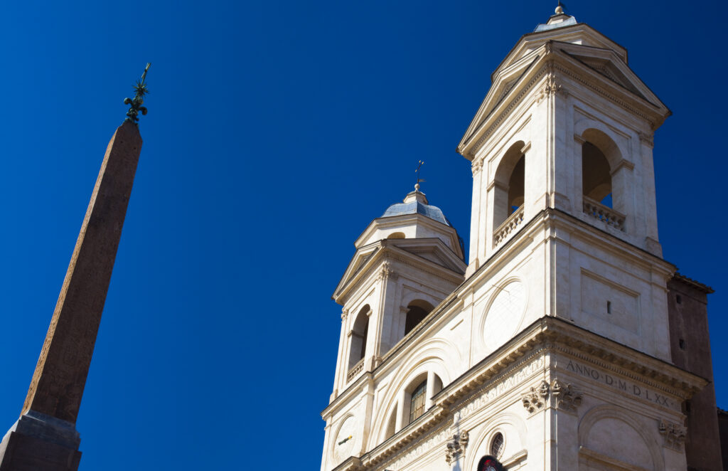 Italy, Lazio, Rome. The church of the Santissima Trinità dei Monti, a late Renaissance titular church located near the 'Spanish Steps' in Rome.