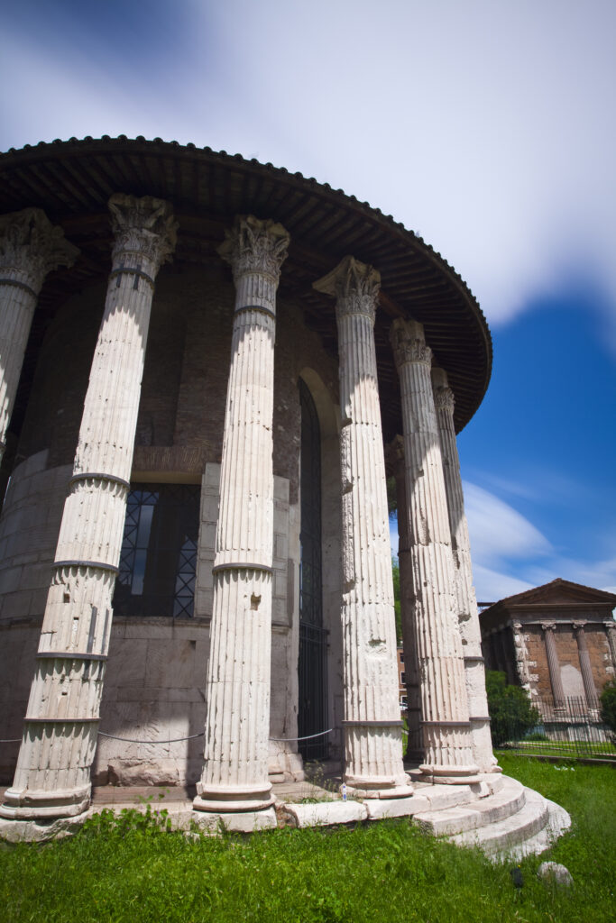 Italy, Lazio, Rome. Ancient Rome architecture in the City of Rome near the Piazza Bocca della Verita.
