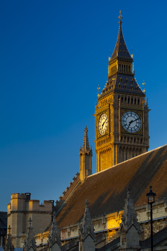 England, Greater London, City of Westminster. The iconic "Big Ben" also known as the Clock Tower, part of the House of Parliament building (also known as the Palace of Westminster), located in the City of Westminster, London.