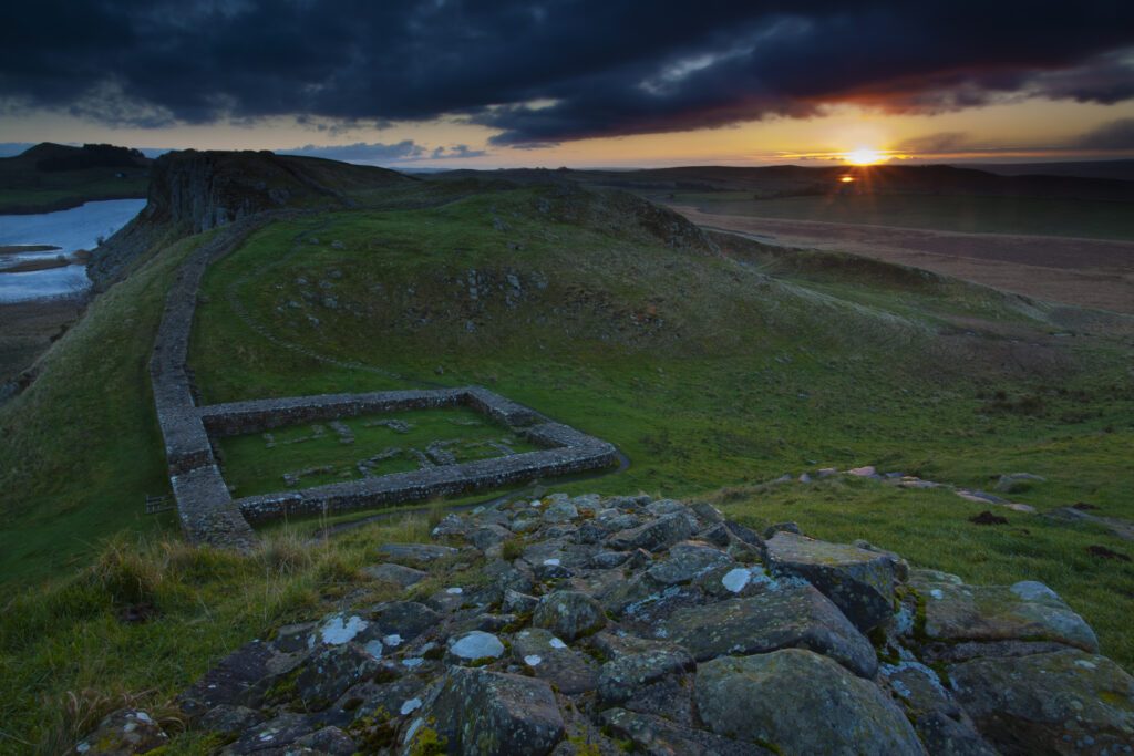 England, Northumberland, Hadrians Wall. Milecastle 39 on Hadrians Wall, a world heritage site located within the Northumberland National Park.