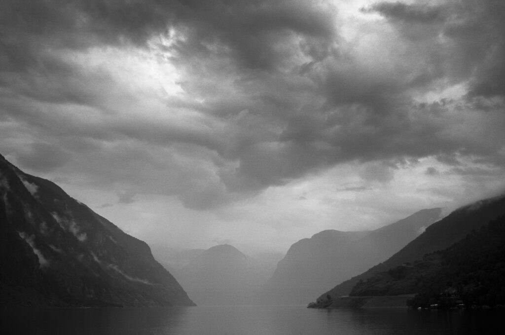 NORWAY Sogn Og Fjordane Aurlandsfjorden A storm brews over the aurlandsfjorden fjord near flam