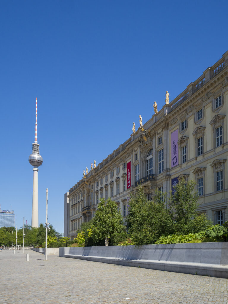 Germany, Berlin, Humboldt Forum. TV Tower & Humboldt Forum, a museum dedicated to human history, art and culture, located in the Berlin Palace on the Museum Island.