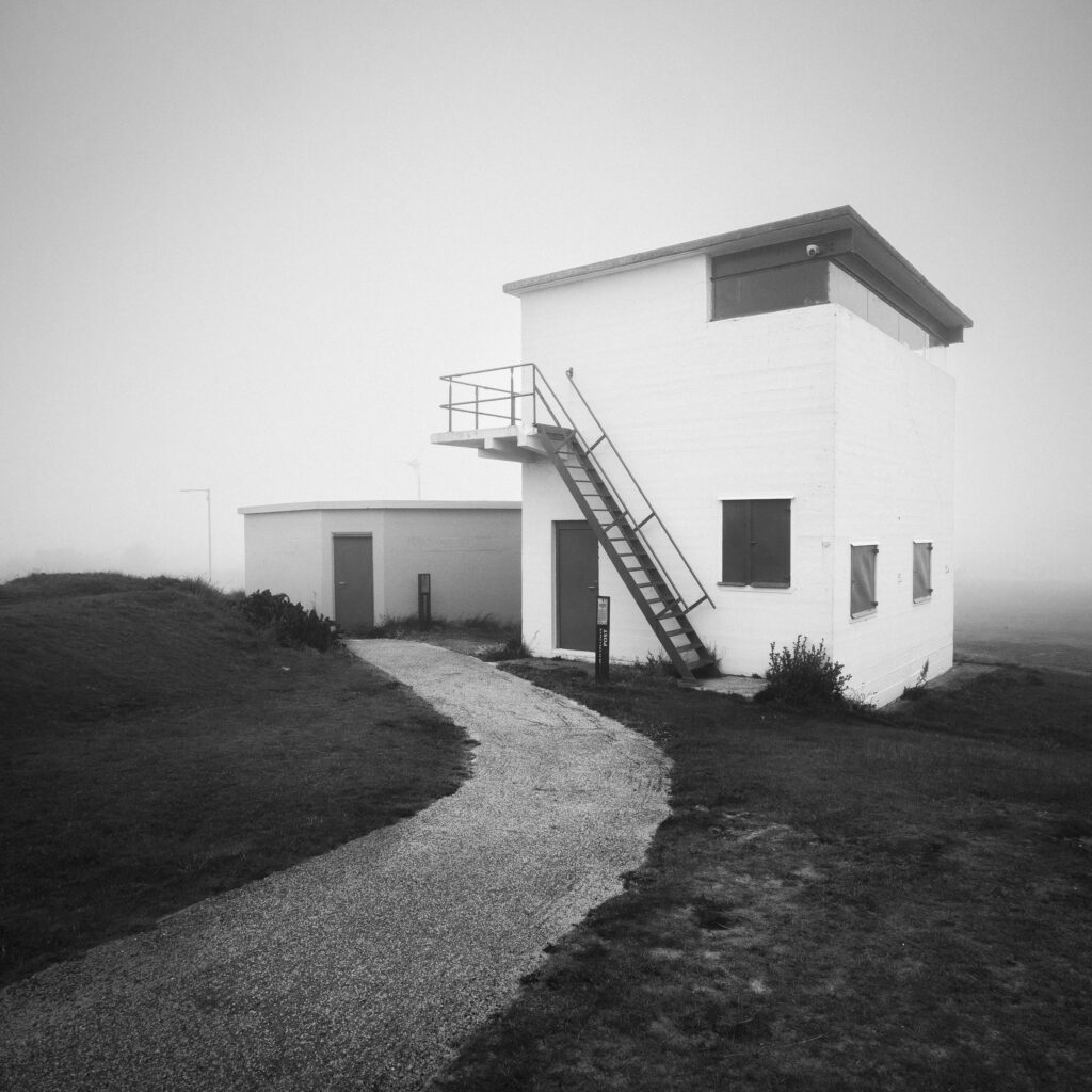 England, Northumberland, Blyth. WW1 Blyth Battery located on South Blyth Sea Front, photographed on a foggy morning.