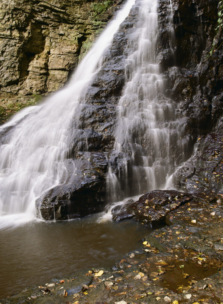 England, Northumberland, Hareshaw Linn. The flowing waterfall of Hareshaw Linn a popular spot located within Northumberland National Park.