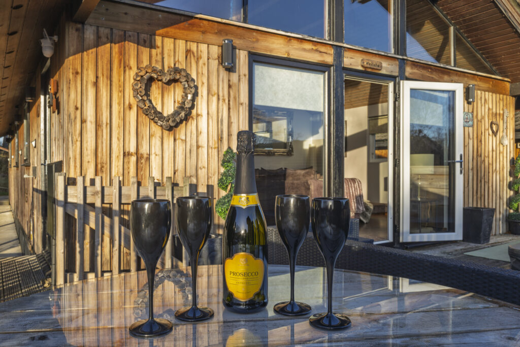 Holiday lodge terrace photographed for Airbnb and holiday let marketing