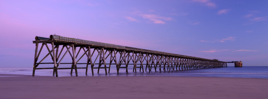 England, County Durham, Steetley Pier. Located near Hartlepool, Steetley Pier is a 2,000 foot long pier built in the 1960's to pipe sea water for the magnesia treatment works.
