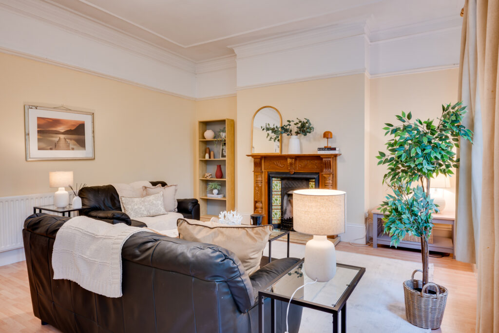 Professional property photography of a bright living room interior in Newcastle Upon Tyne.